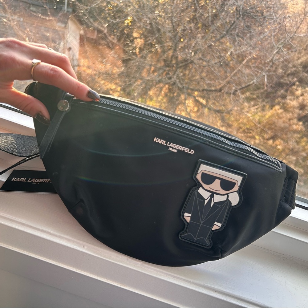 Karl Lagerfeld Black Belt Bag with Iconic Patch